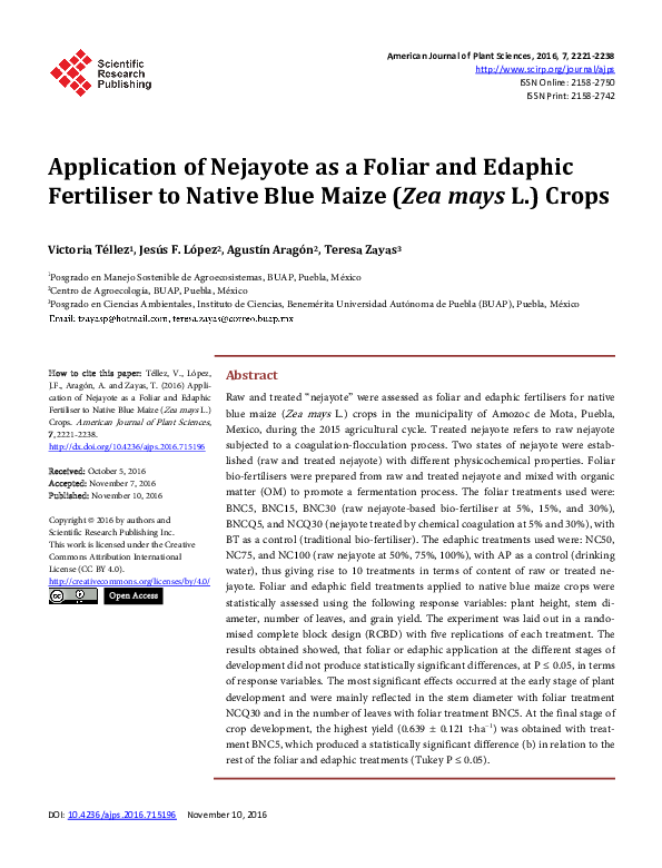 (PDF) Application of Nejayote as a Foliar and Edaphic Fertiliser to ...