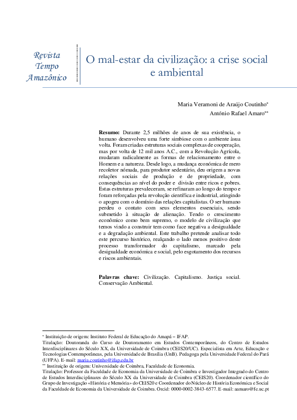 (PDF) O mal-estar da civilização: a crise social e ambiental