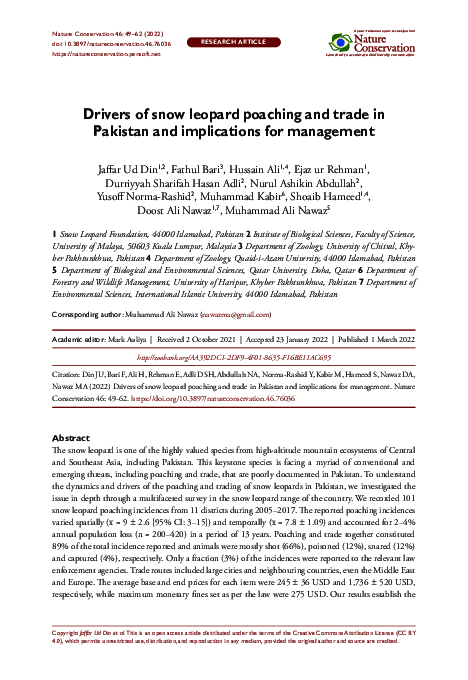 (PDF) Drivers of snow leopard poaching and trade in Pakistan and