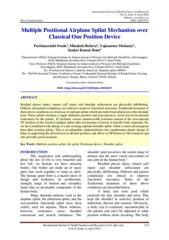 (PDF) Multiple Positional Airplane Splint Mechanism over Classical One