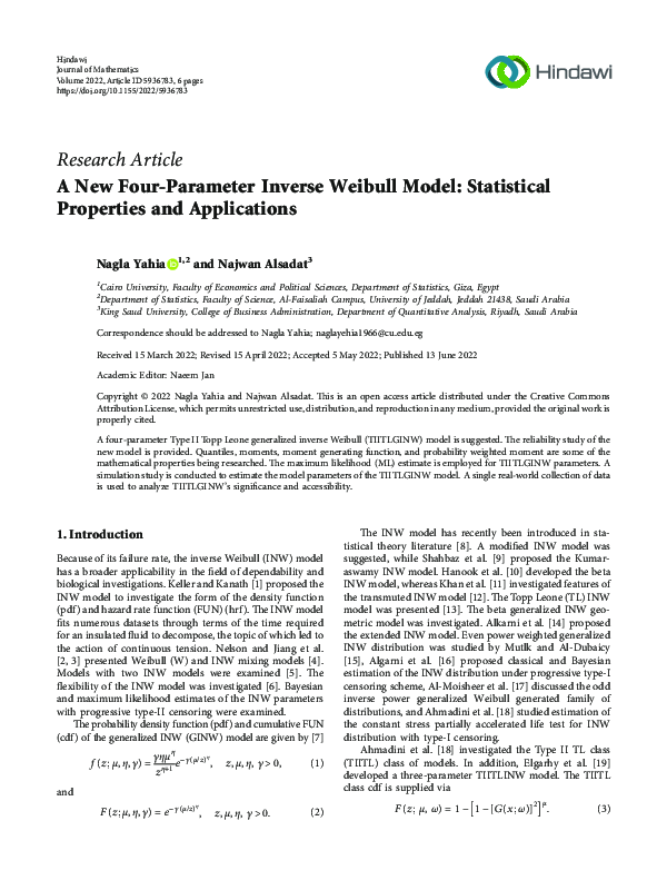 (PDF) A New Four-Parameter Inverse Weibull Model: Statistical ...