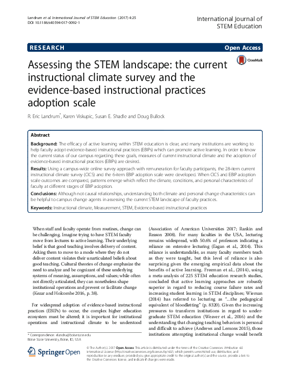 (PDF) Assessing the STEM landscape: the current instructional climate ...