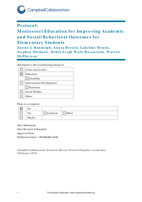 (PDF) PROTOCOL: Montessori Education for Improving Academic and Social ...