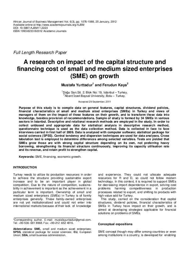 (PDF) A research on impact of the capital structure and financing cost ...