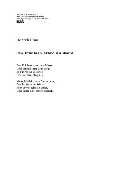 Gedicht Das Fräulein Stand Am Meere Interpretation (PDF) Heinrich Heine: Das Fräulein stand am Meere/Dziewczę wpatrzone w