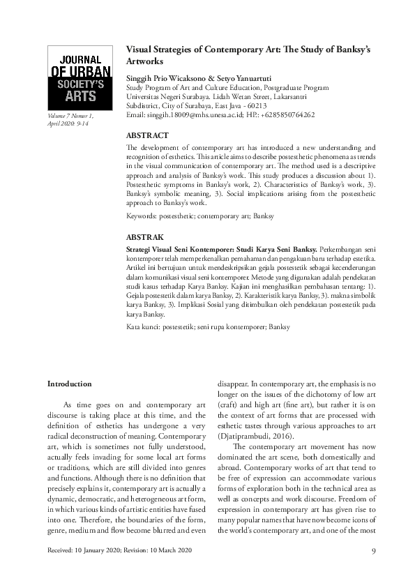 (PDF) Visual Strategies of Contemporary Art: The Study of Banksy’s Artworks