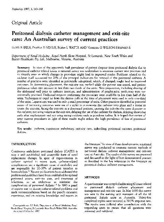 (PDF) Peritoneal dialysis catheter management and exitsite care an