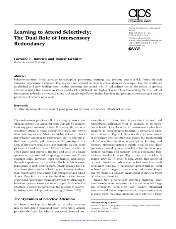(PDF) Learning to Attend Selectively: The Dual Role of Intersensory ...