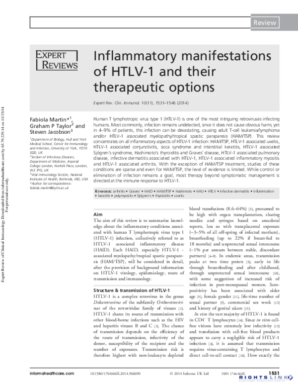 (PDF) Inflammatory manifestations of HTLV-1 and their therapeutic options