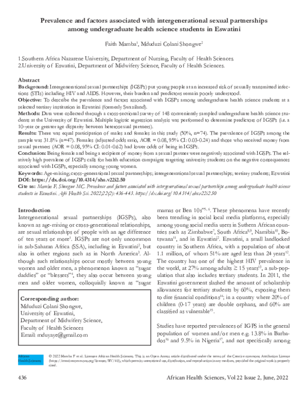 (PDF) Prevalence and factors associated with intergenerational sexual ...