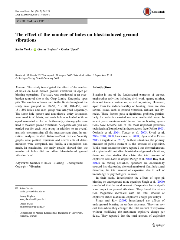 (PDF) The effect of the number of holes on blast-induced ground vibrations