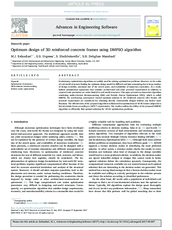 (PDF) Optimum design of 3D reinforced concrete frames using DMPSO algorithm