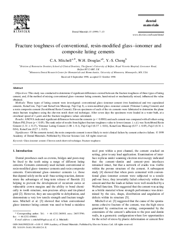 (PDF) Fracture toughness of conventional, resinmodified glassionomer