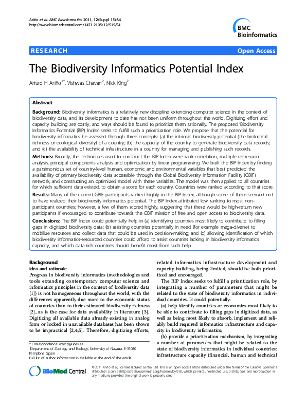 (PDF) The Biodiversity Informatics Potential Index