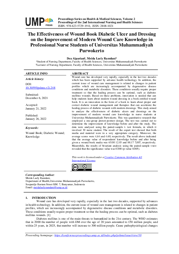 (PDF) The Effectiveness of Wound Book Diabetic Ulcer and Dressing on ...