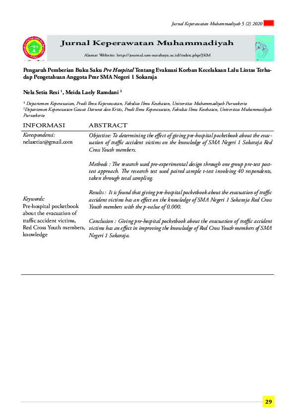 (PDF) Pengaruh Pemberian Buku Saku Pre Hospital Tentang Evakuasi Korban