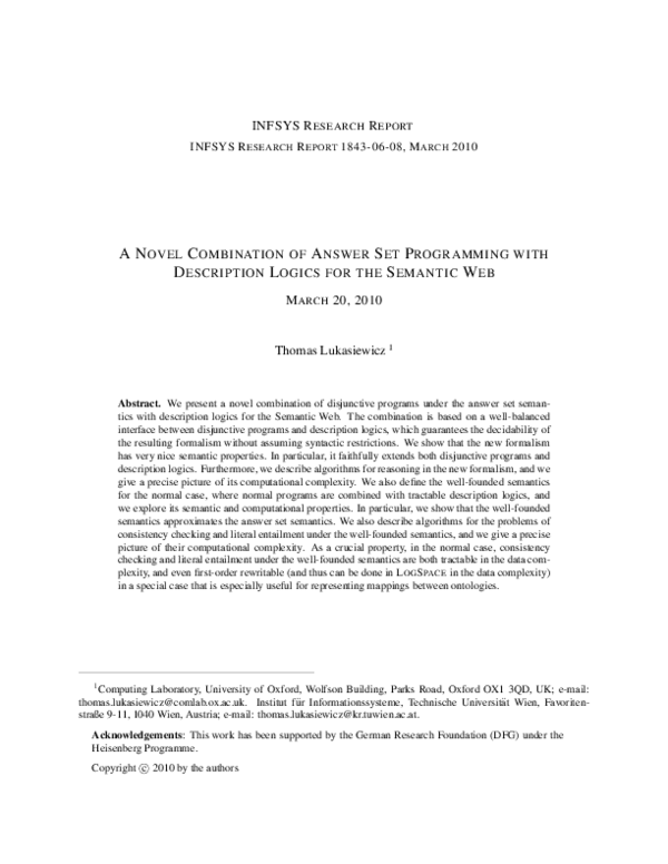 (PDF) Combining answer set programming with description logics for the ...