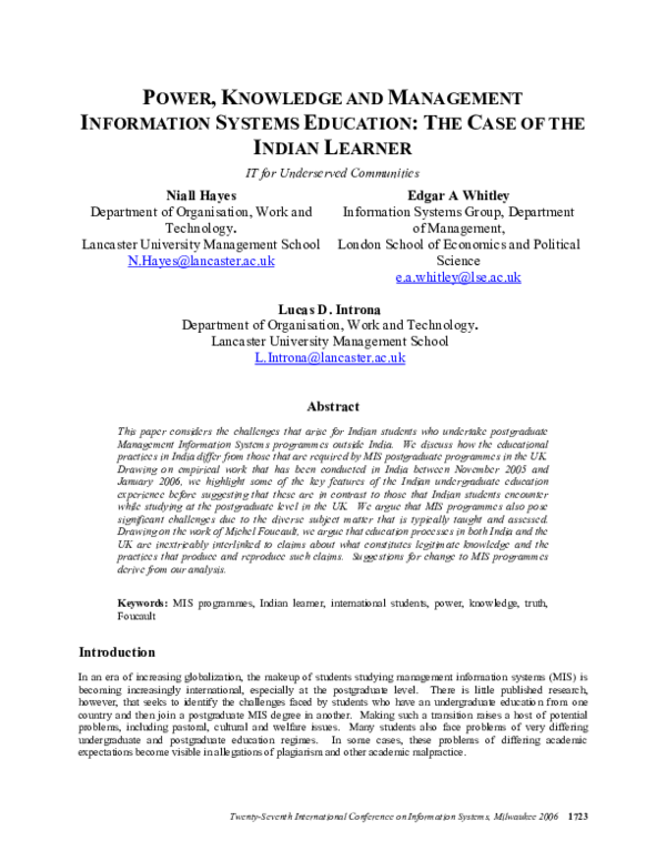 (PDF) Power, knowledge and management information systems education ...