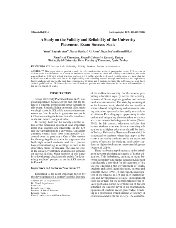 (PDF) A Study on the Validity and Reliability of the University ...