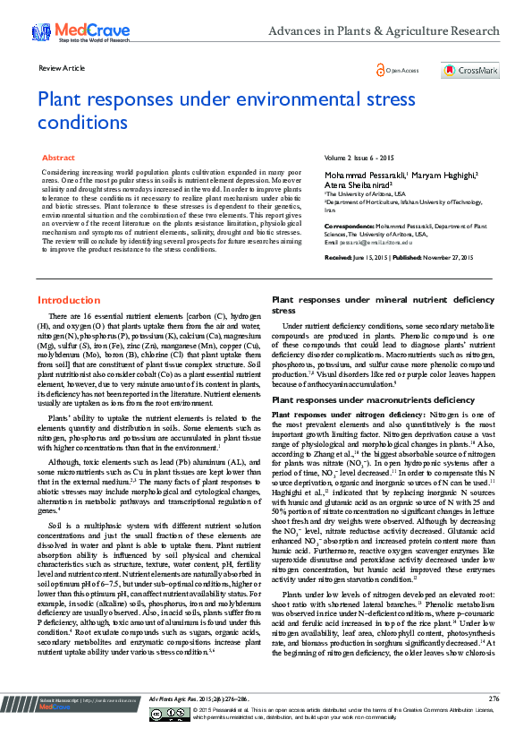 (PDF) Plant Responses under Environmental Stress Conditions