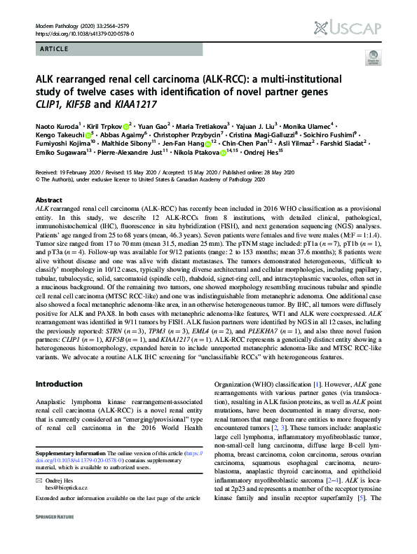 (PDF) ALK rearranged renal cell carcinoma (ALK-RCC): a multi ...