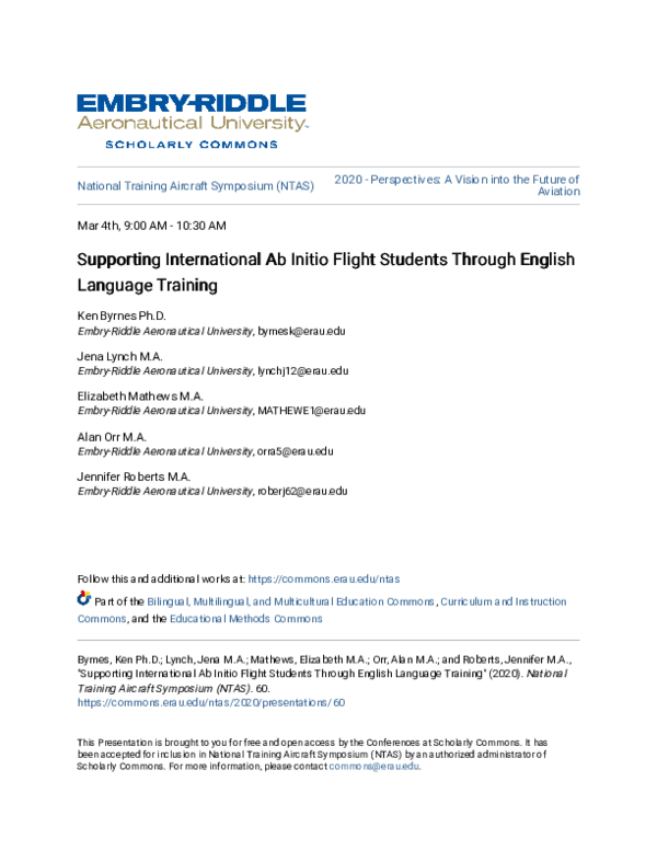 (PDF) Supporting International Ab Initio Flight Students Through ...