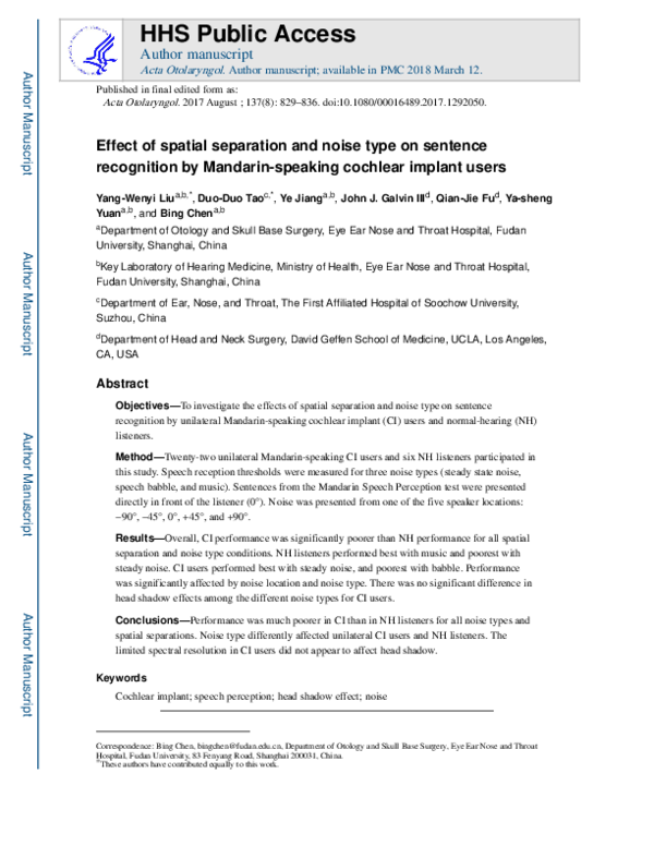 (PDF) Effect of spatial separation and noise type on sentence ...