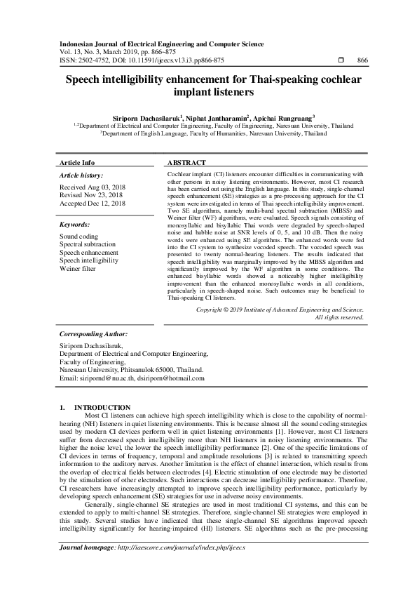 (PDF) Speech intelligibility enhancement for Thai-speaking cochlear ...