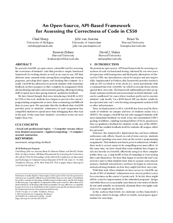 (PDF) An Open-Source, API-Based Framework for Assessing the Correctness ...