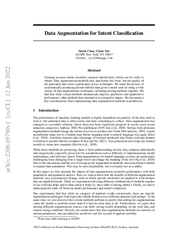 (PDF) Data Augmentation for Intent Classification
