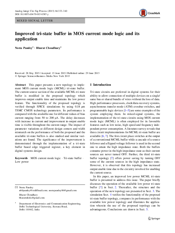 (PDF) Improved tristate buffer in MOS current mode logic and its