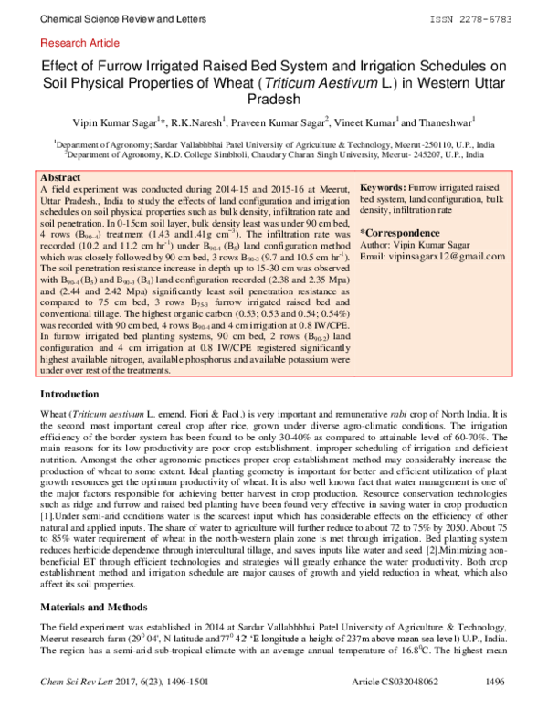 (PDF) Effect of Furrow Irrigated Raised Bed System and Irrigation ...