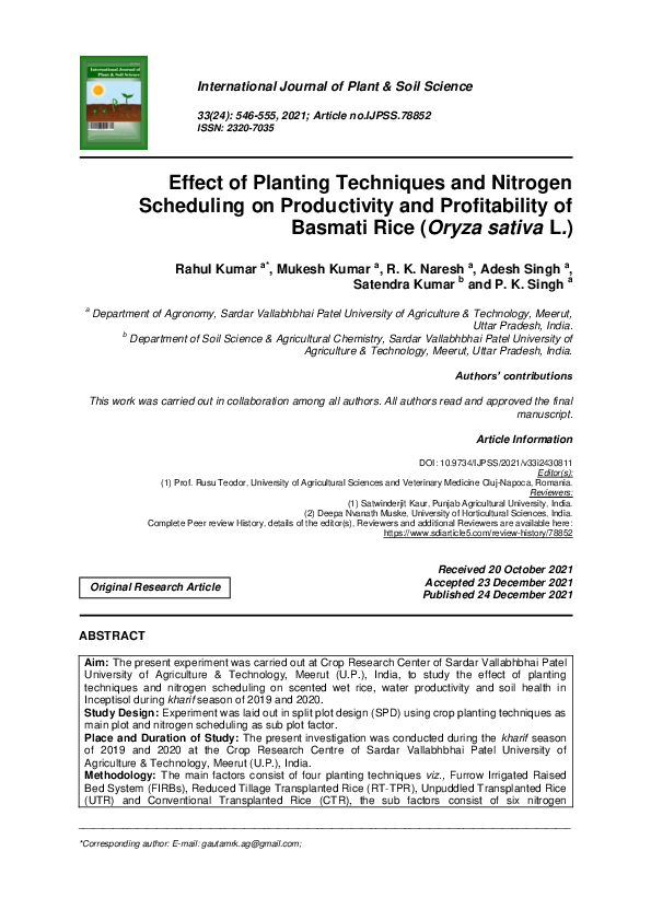 (PDF) Effect of Planting Techniques and Nitrogen Scheduling on ...