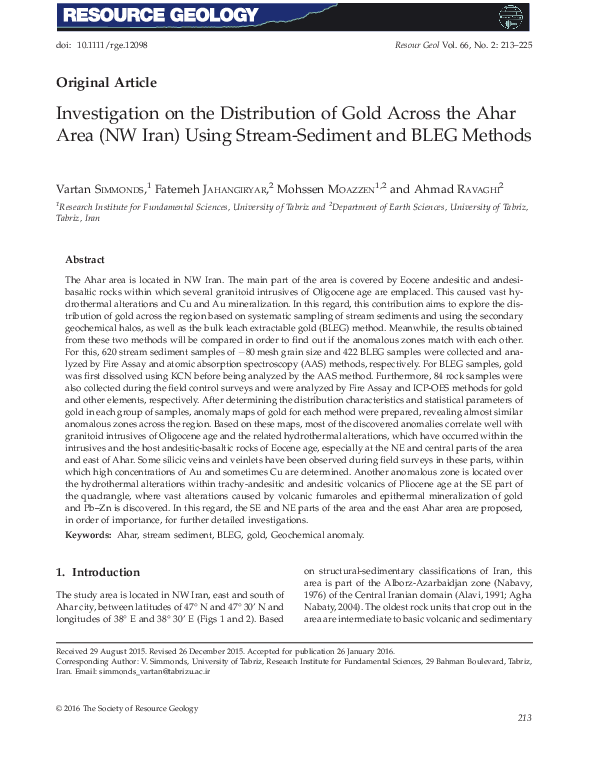(PDF) Investigation on the Distribution of Gold Across the Ahar Area ...