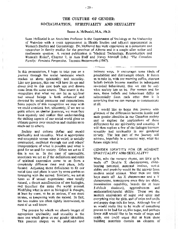 (PDF) Culture of gender: socialization, spirituality and sexuality