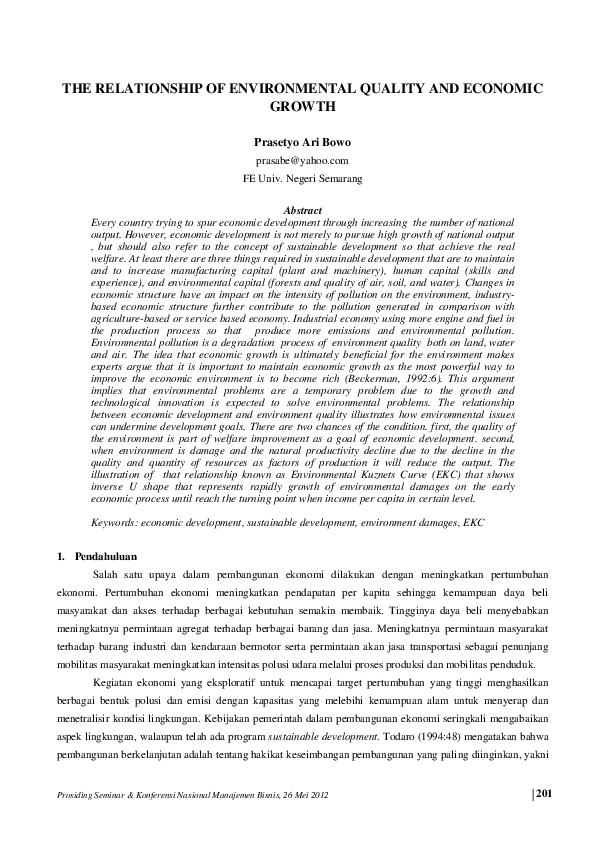 (PDF) The Relationship of Environmental Quality and Economic Growth