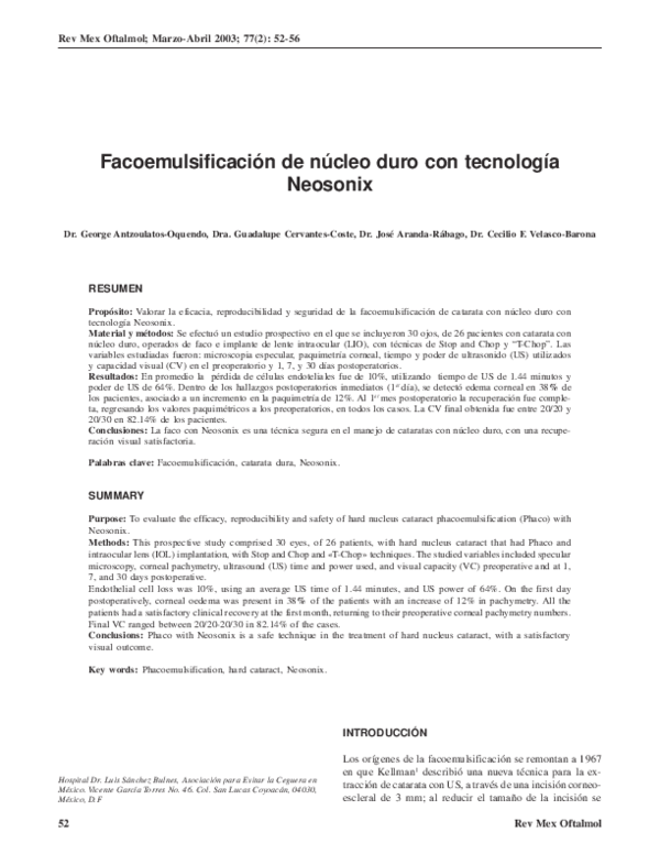 Facoemulsificación de núcleo duro con tecnología Neosonix