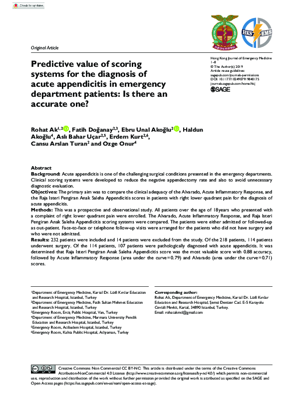 (PDF) Predictive value of scoring systems for the diagnosis of acute ...