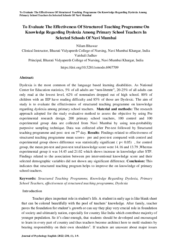 (PDF) To Evaluate The Effectiveness Of Structured Teaching Programme On ...