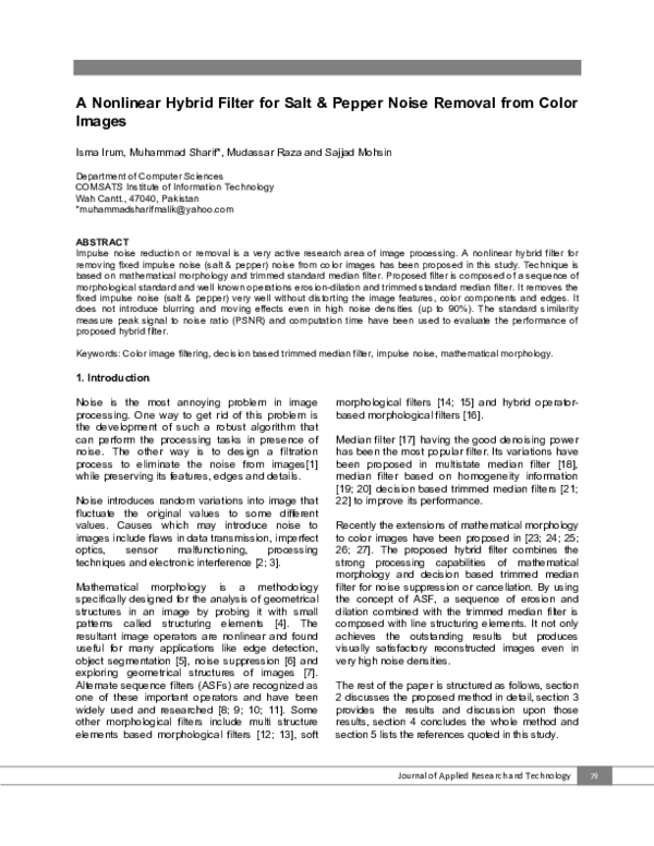 (PDF) A Nonlinear Hybrid Filter for Salt & Pepper Noise Removal from ...