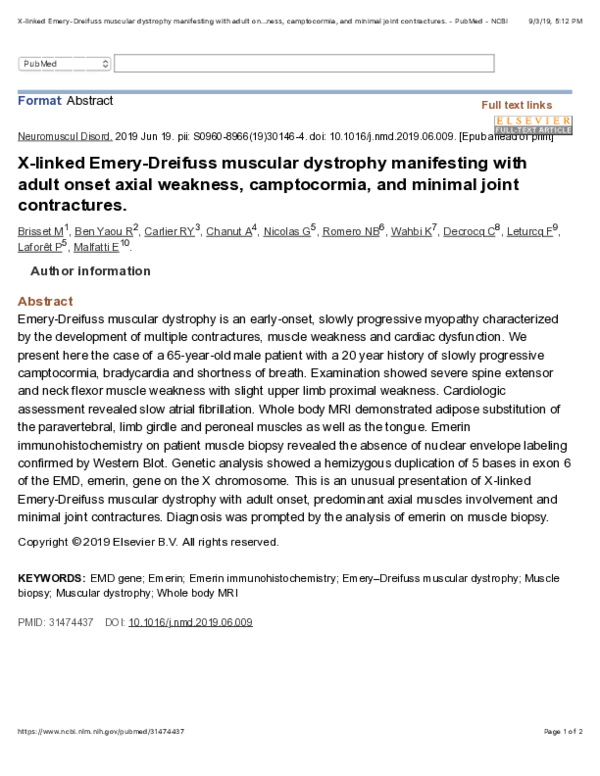 (PDF) X-linked Emery–Dreifuss muscular dystrophy manifesting with adult ...