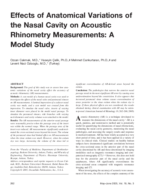 (PDF) Effects of Anatomical Variations of the Nasal Cavity on Acoustic ...
