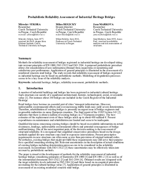 (PDF) Probabilistic Reliability Assessment of Industrial Heritage Bridges