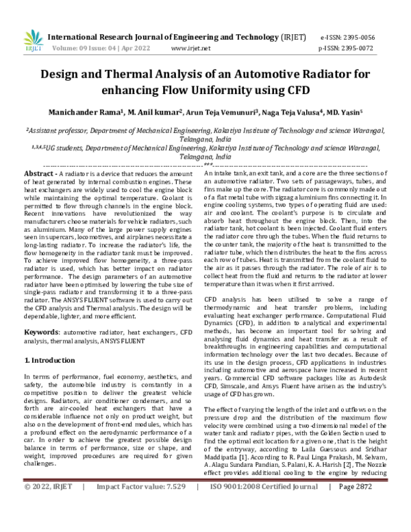 (PDF) Design and Thermal Analysis of an Automotive Radiator for ...