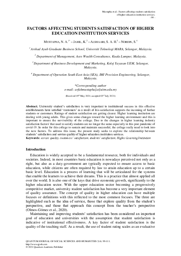 (PDF) Factors Affecting Students Satisfaction of Higher Education ...
