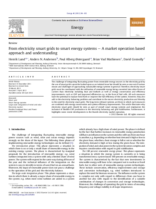 (PDF) From electricity smart grids to smart energy systems – A market ...