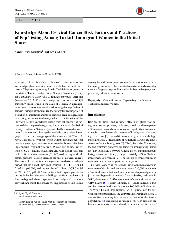 (PDF) Knowledge About Cervical Cancer Risk Factors and Practices of Pap ...