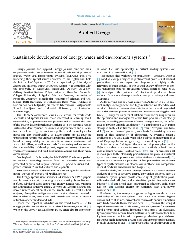 (PDF) Sustainable development of energy, water and environment systems