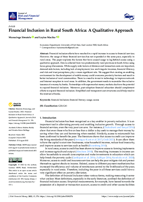 (PDF) Financial Inclusion in Rural South Africa: A Qualitative Approach