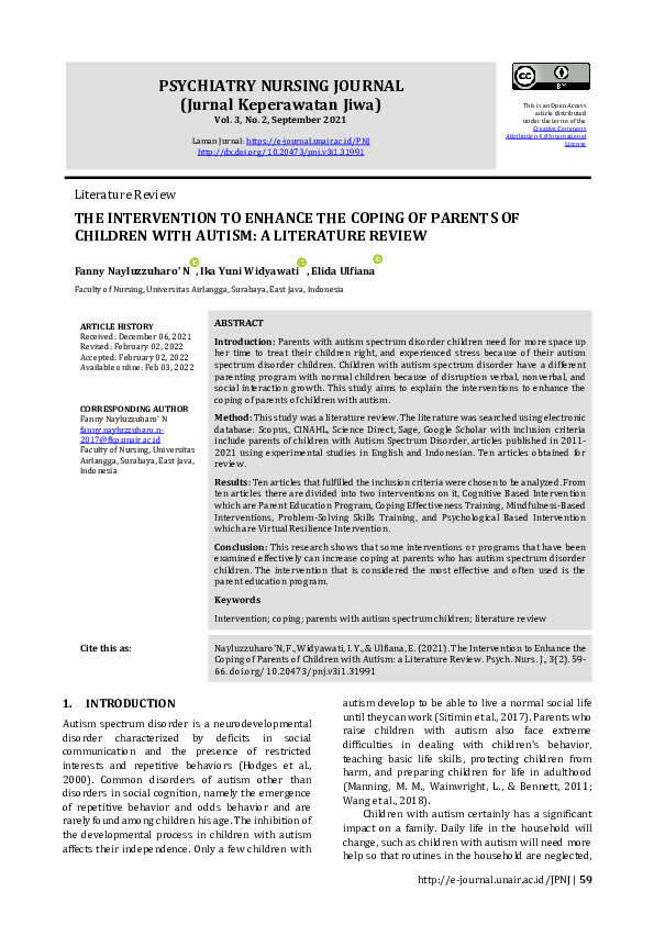 (PDF) The Intervention to Enhace the Coping of Parents of Children with ...